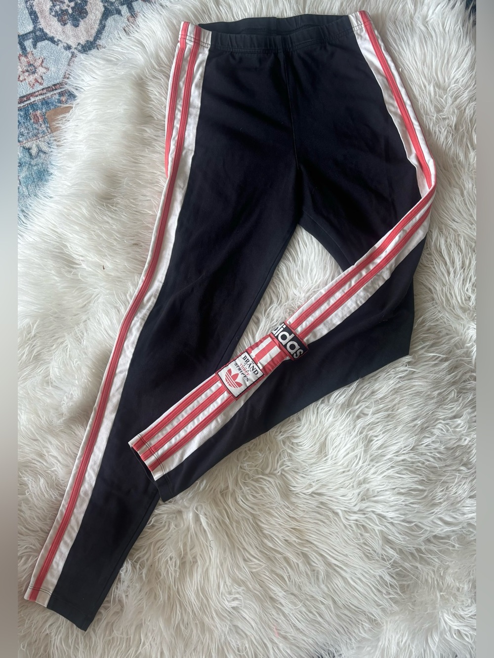 adidas Originals Adicolor 3 Stripe Leggings Black Red White Patch Small/S